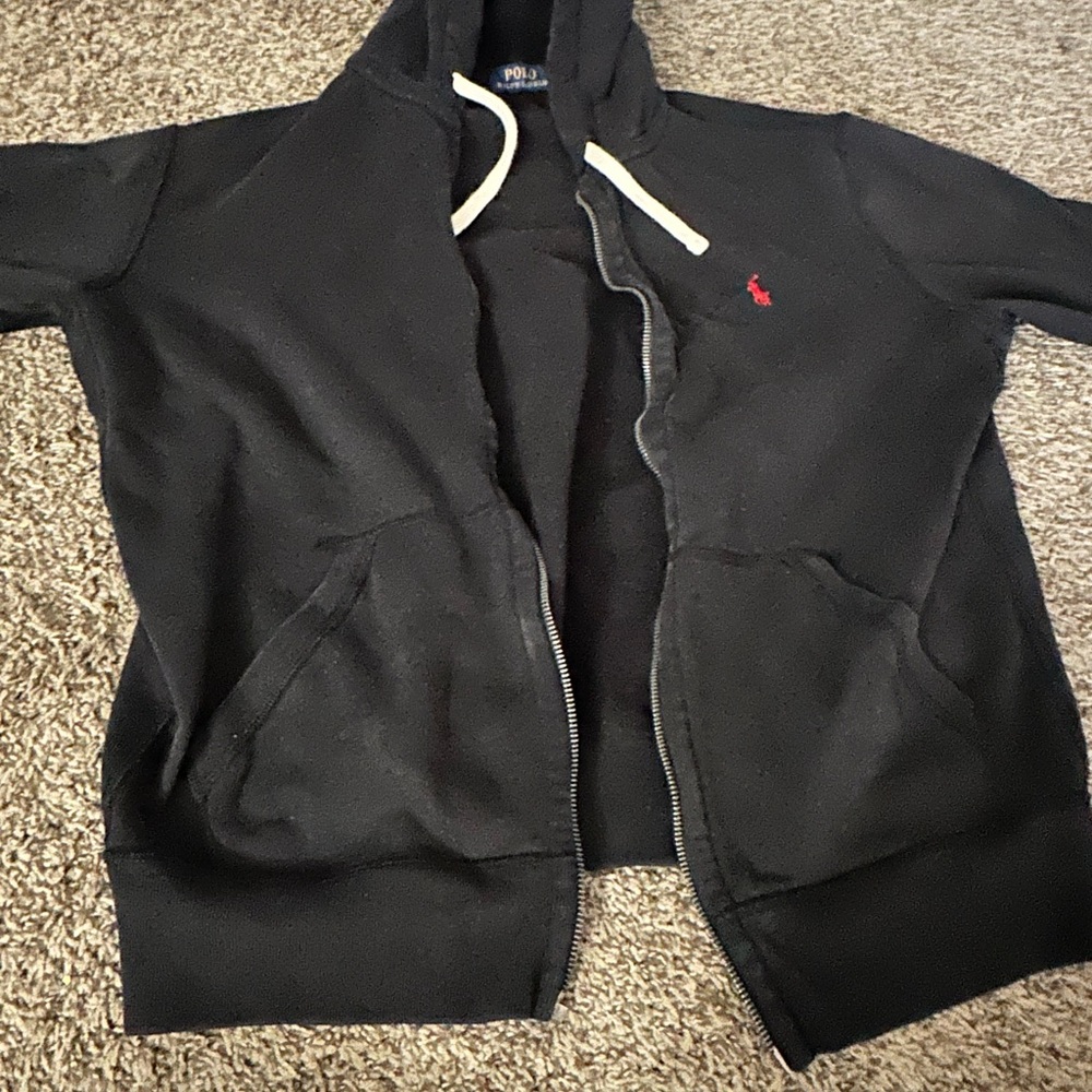 Used Polo by Ralph Lauren Black Zip Hoodie with Red Pony